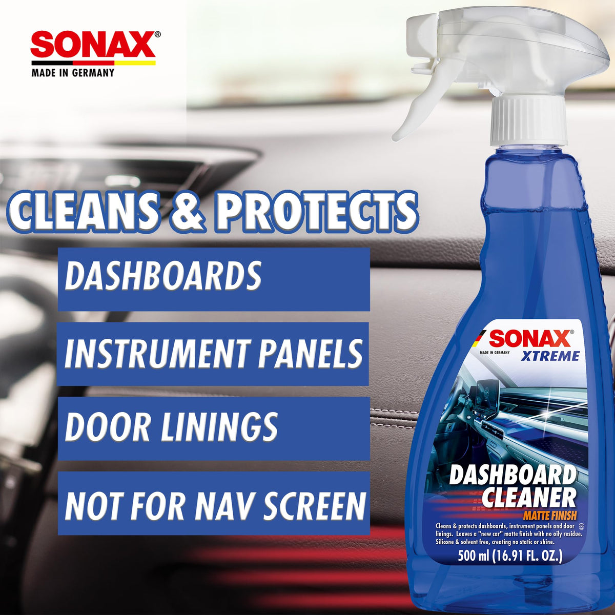 SONAX 500ml bottle next to a hand to show scale and user-friendly size