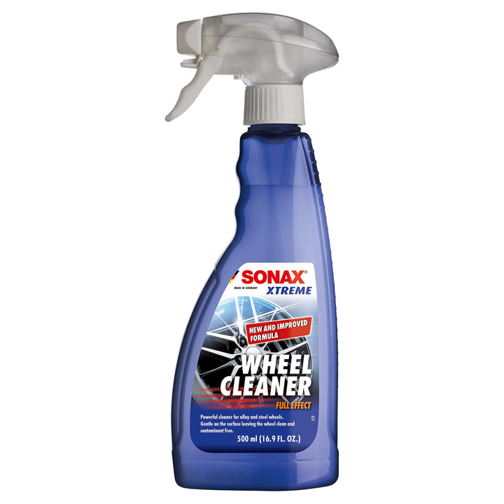 SONAX front bottle showing label and benefits for safe wheel cleaning