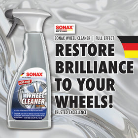SONAX Full Effect applied to wheel and caliper demonstrating effective cleaning