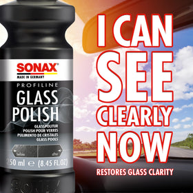 SONAX polishing action on glass demonstrating reduced scratches and improved clarity