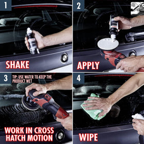SONAX polish texture pouring from bottle illustrating smooth controlled application