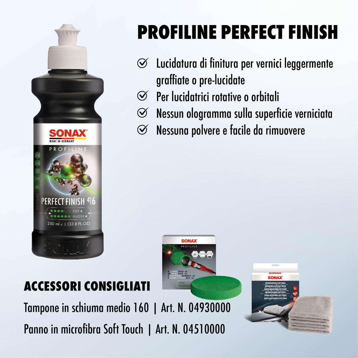 SONAX Perfect Finish with 6 inch orange polishing pad, ideal pad pairing benefit