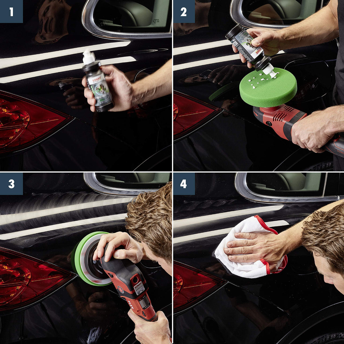 SONAX with polishing pad and polisher ready for use to speed paint correction workflows