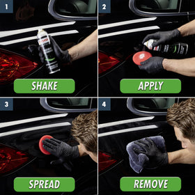 SONAX spray application on car panel demonstrating fast coverage benefit