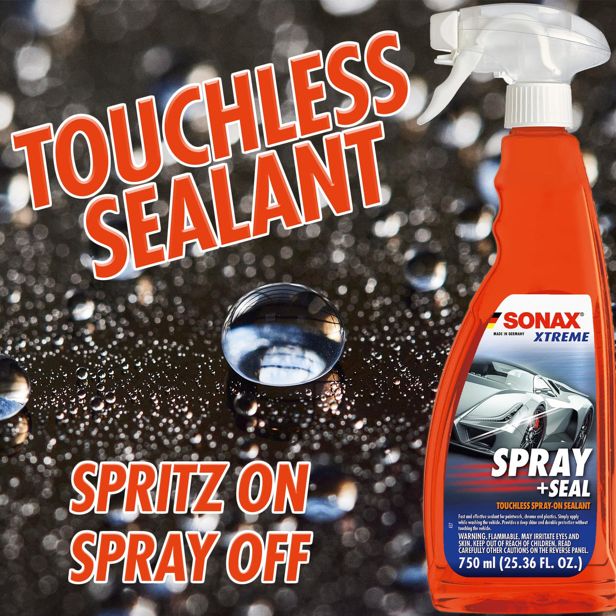 SONAX label close-up revealing usage instructions and benefits