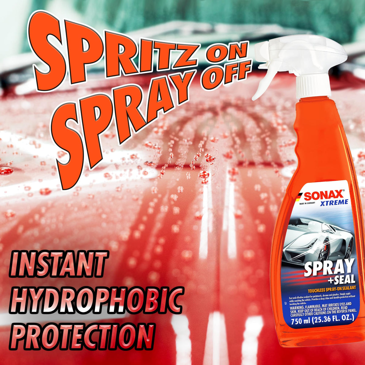 SONAX-treated door with water beading illustrating hydrophobic protection