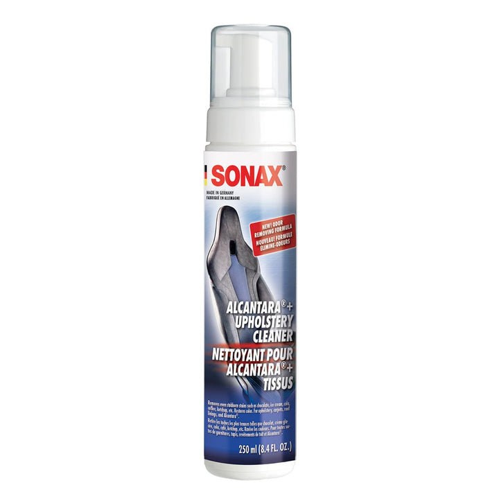 SONAX bottle front label showing product and benefit of gentle fabric cleaning