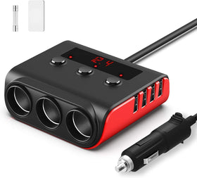 SONRU front view showing three sockets and four USB ports for expanded power