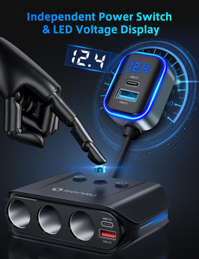 SONRU installed in car console powering devices for organized in-vehicle charging
