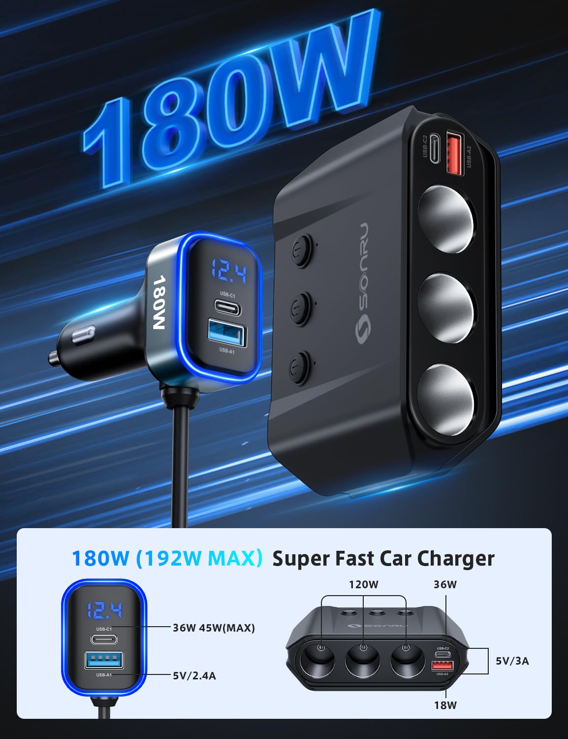 SONRU LED voltage display lit up to monitor battery and prevent low-voltage issues