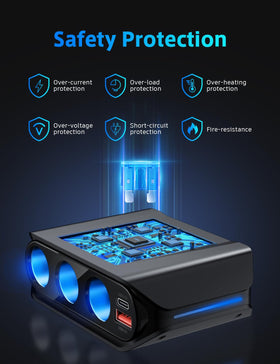 SONRU independent switches close-up controlling each cigarette lighter socket safely