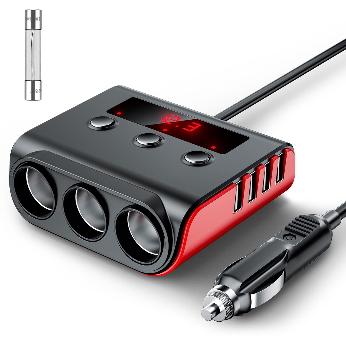 SONRU in-vehicle lifestyle shot showing family charging devices on roadtrip