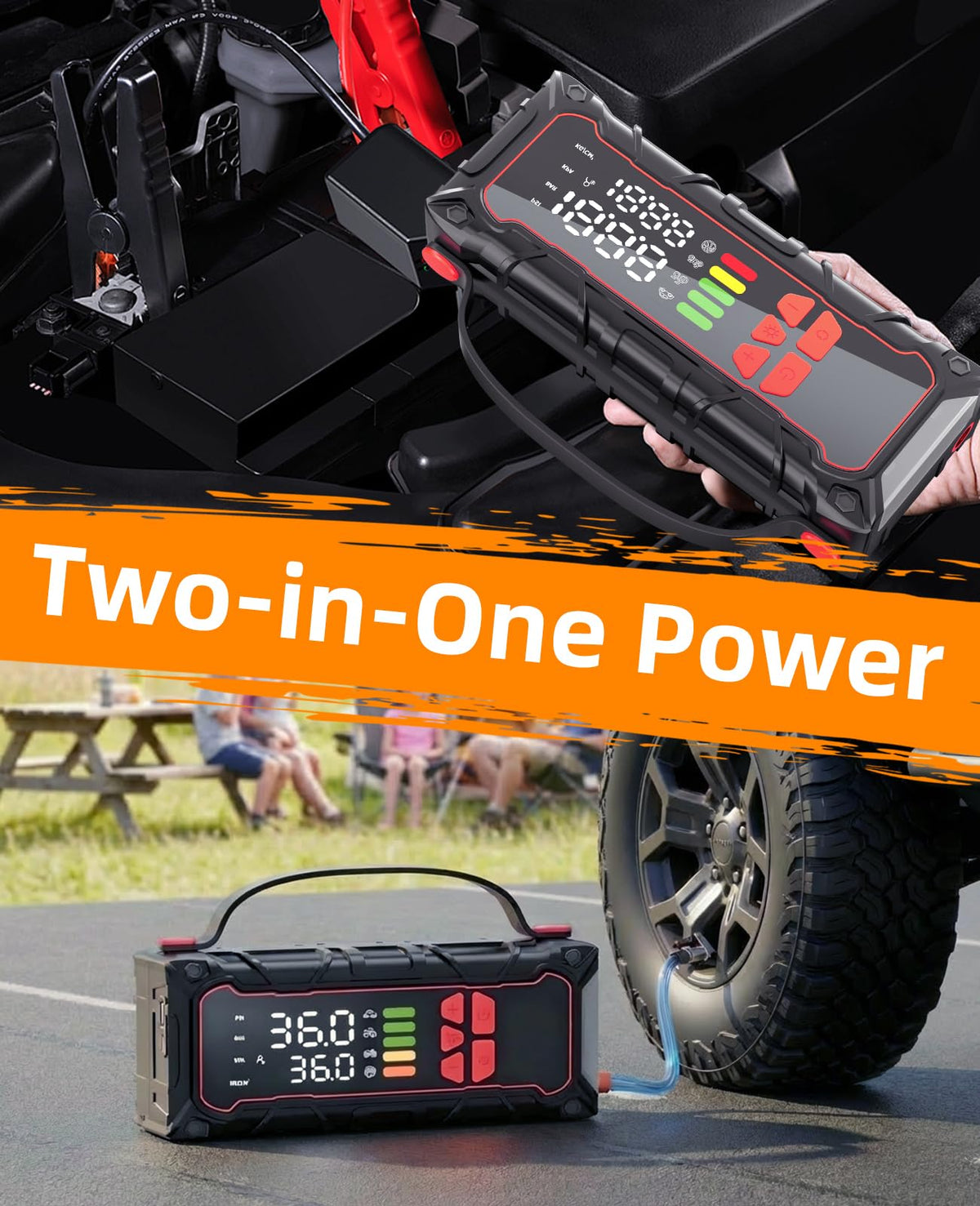 Soramir smart jumper cables close-up with spark-proof clamps for safe starts