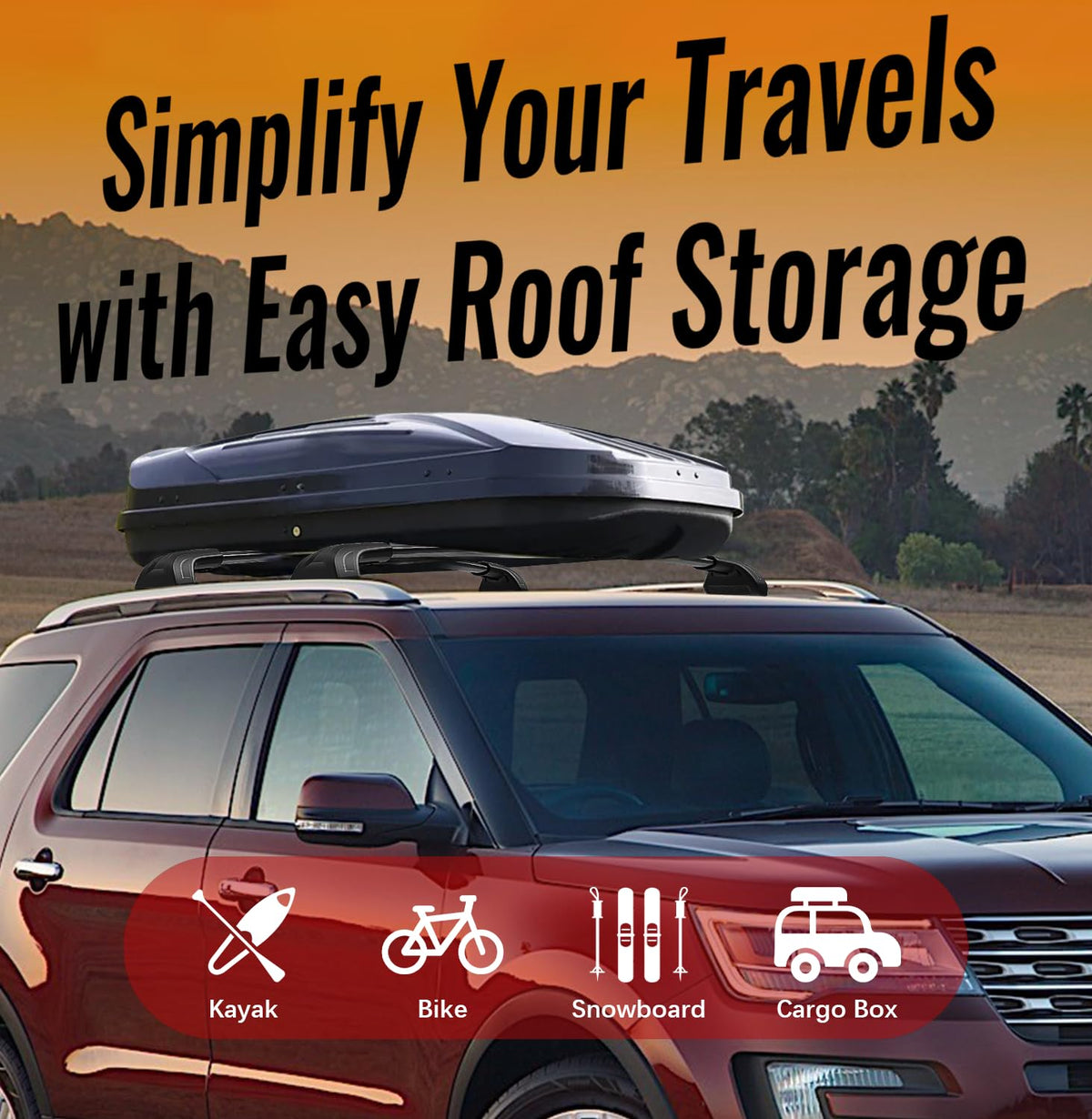 Soruci crossbars supporting a kayak for secure water-sport transport