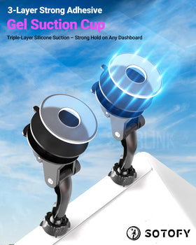 SOTOFY mounted on a windshield showing adjustable 360° aiming benefit