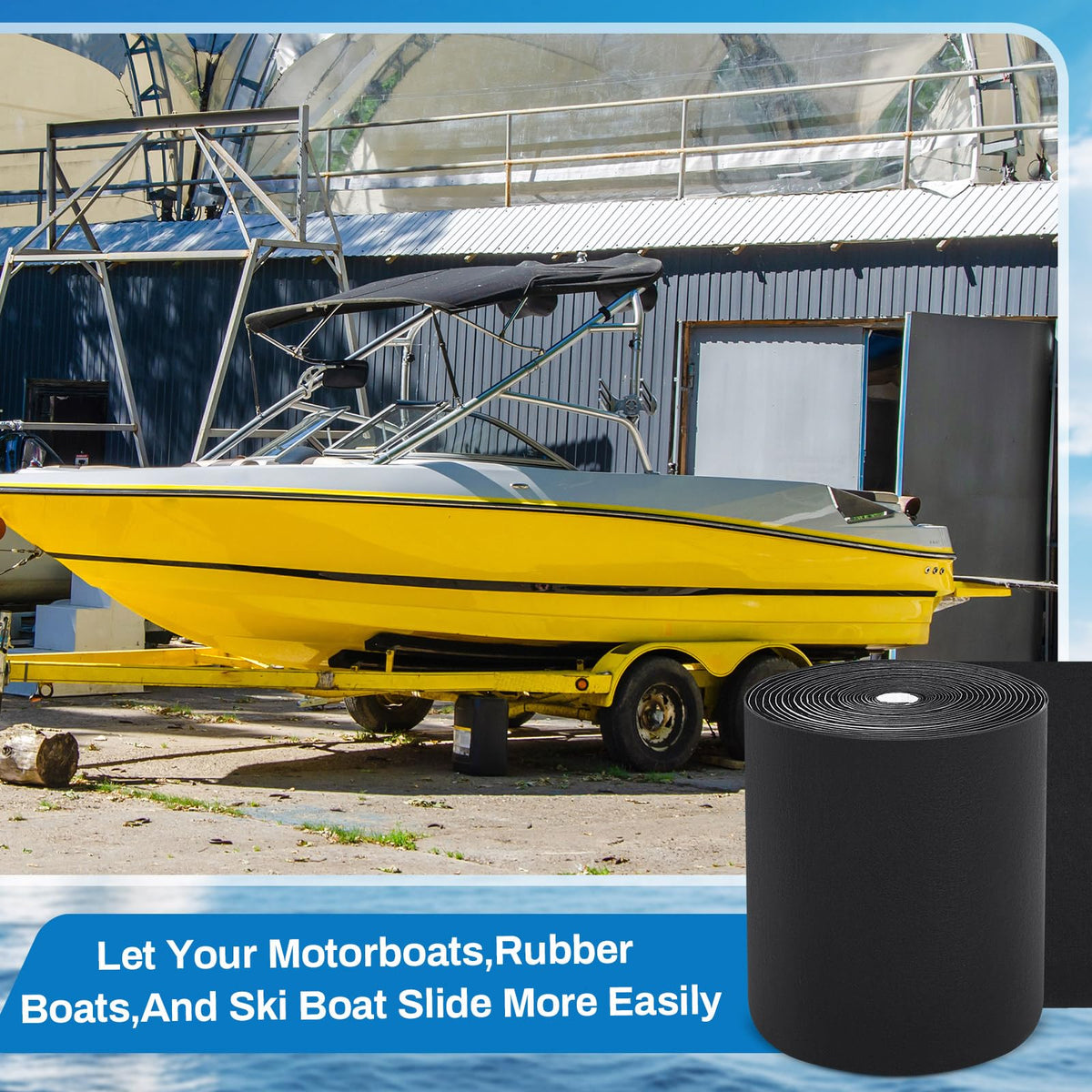 Soulchen installed on trailer bunk protecting boat hull during transport