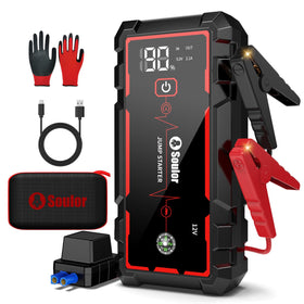 Soulor front view showing compact jump starter and clean design for easy storage