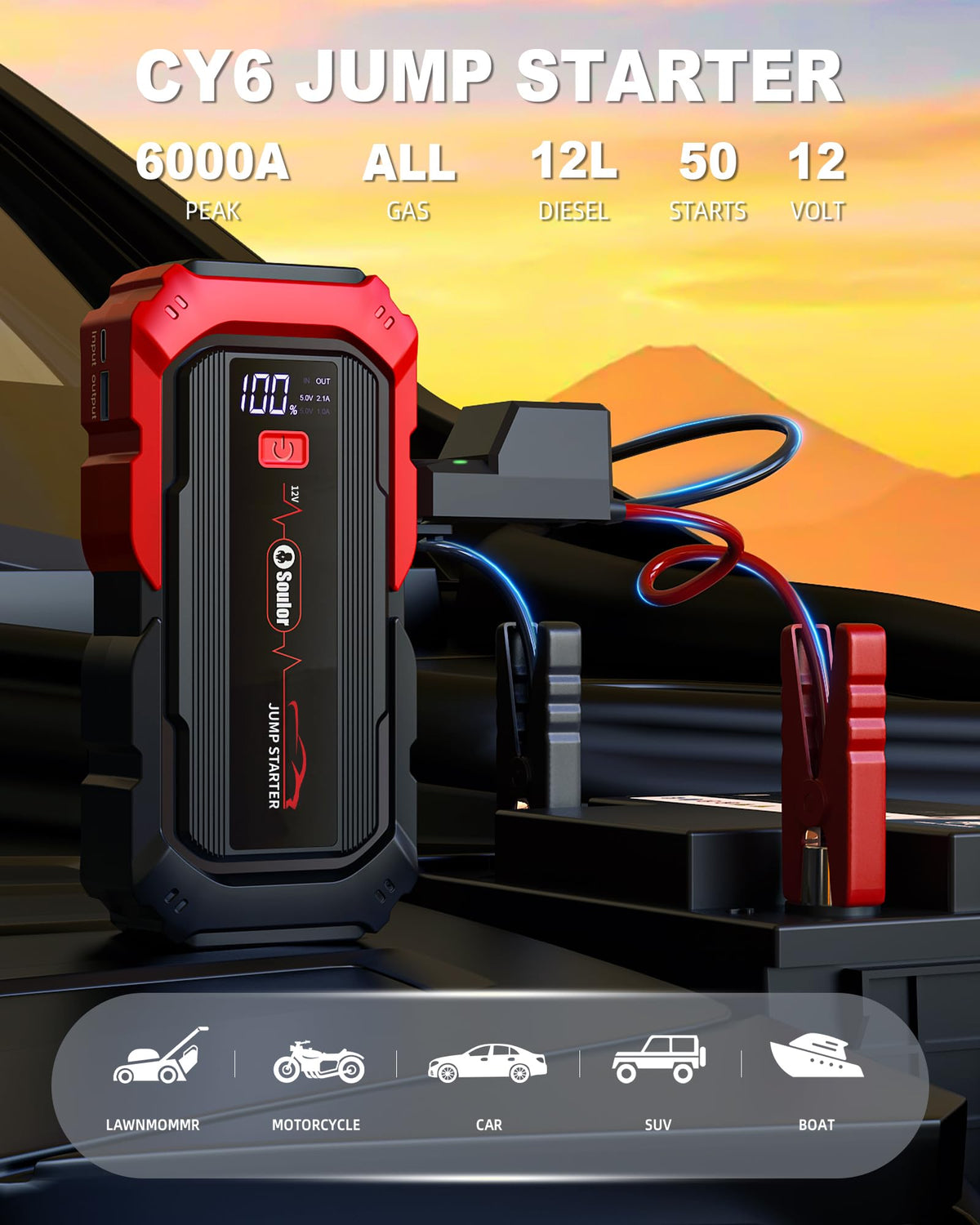 Soulor close-up of 2.0-inch LCD display showing remaining power and output