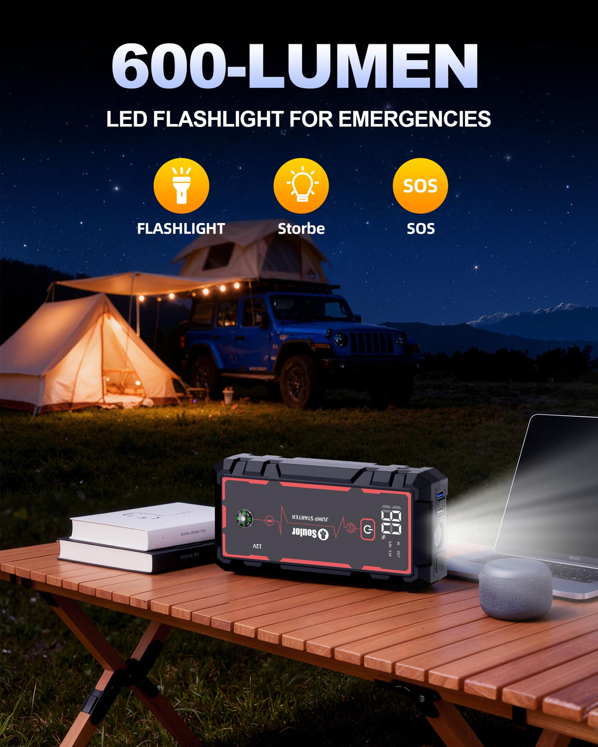 Soulor LED flashlight in use providing bright emergency lighting