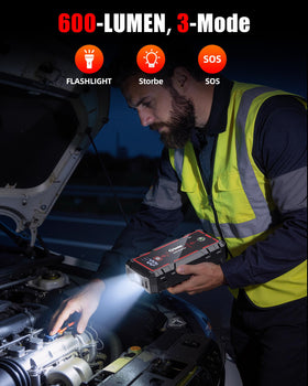 Soulor LED flashlight lit in dark demonstrating 600-lumen visibility benefit