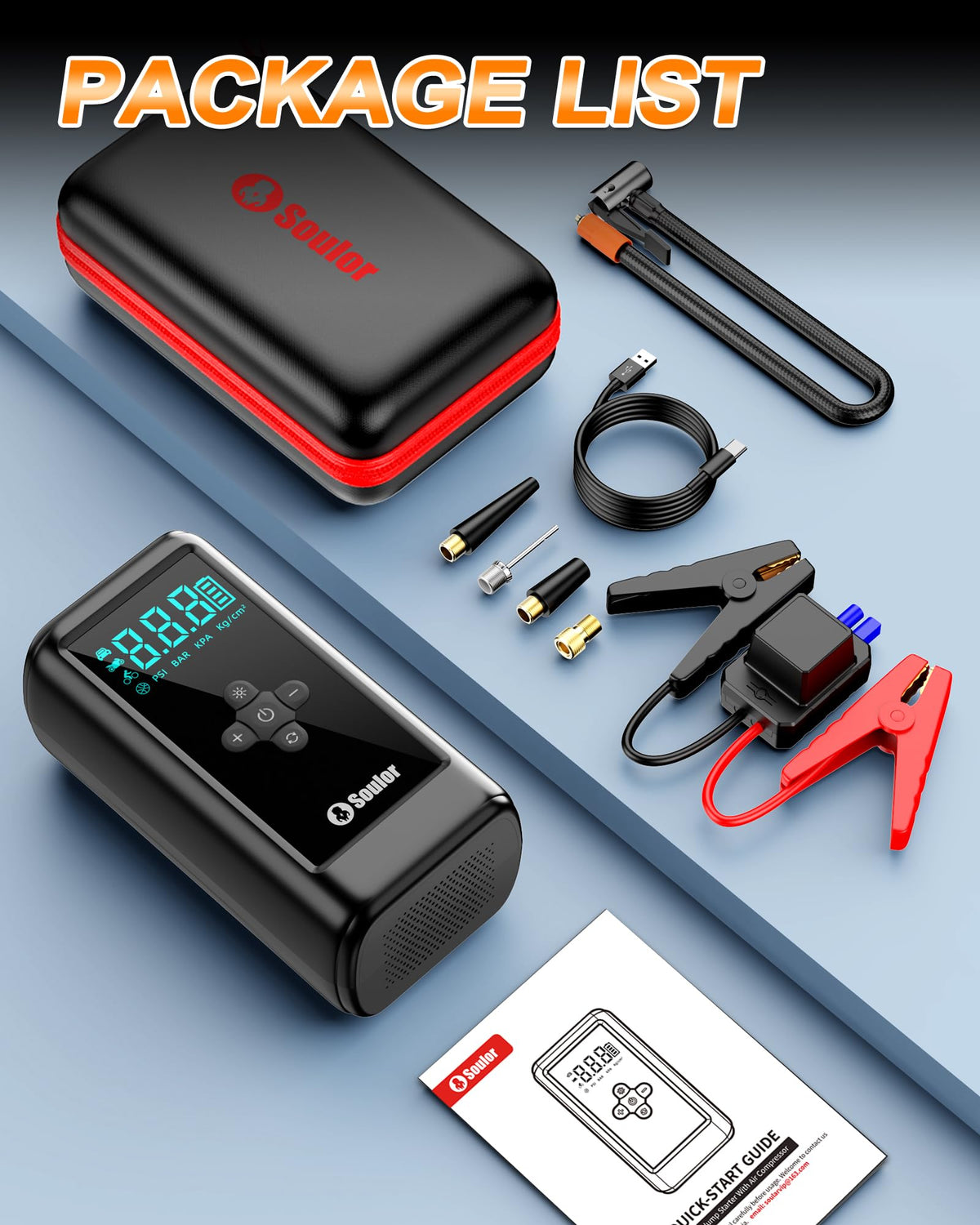 Soulor clamps attached to a car battery illustrating quick jump starts
