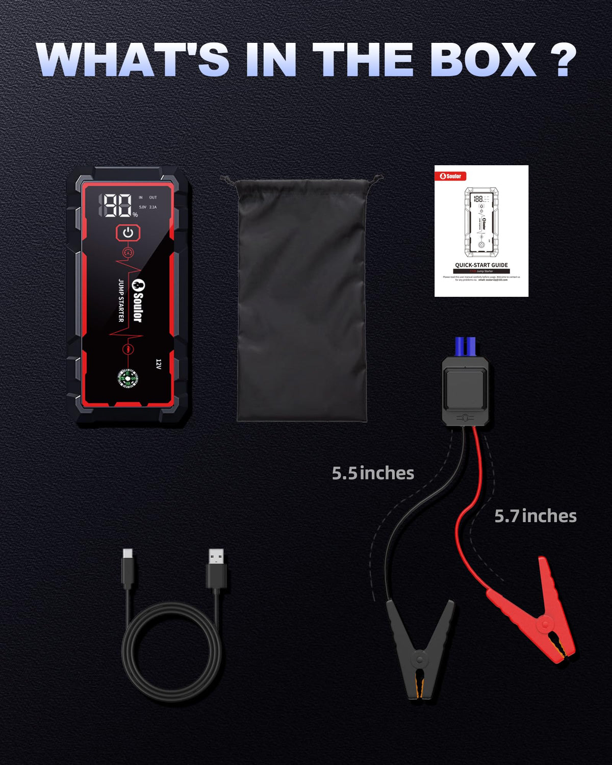 Soulor jump starter connected to car engine for reliable starting