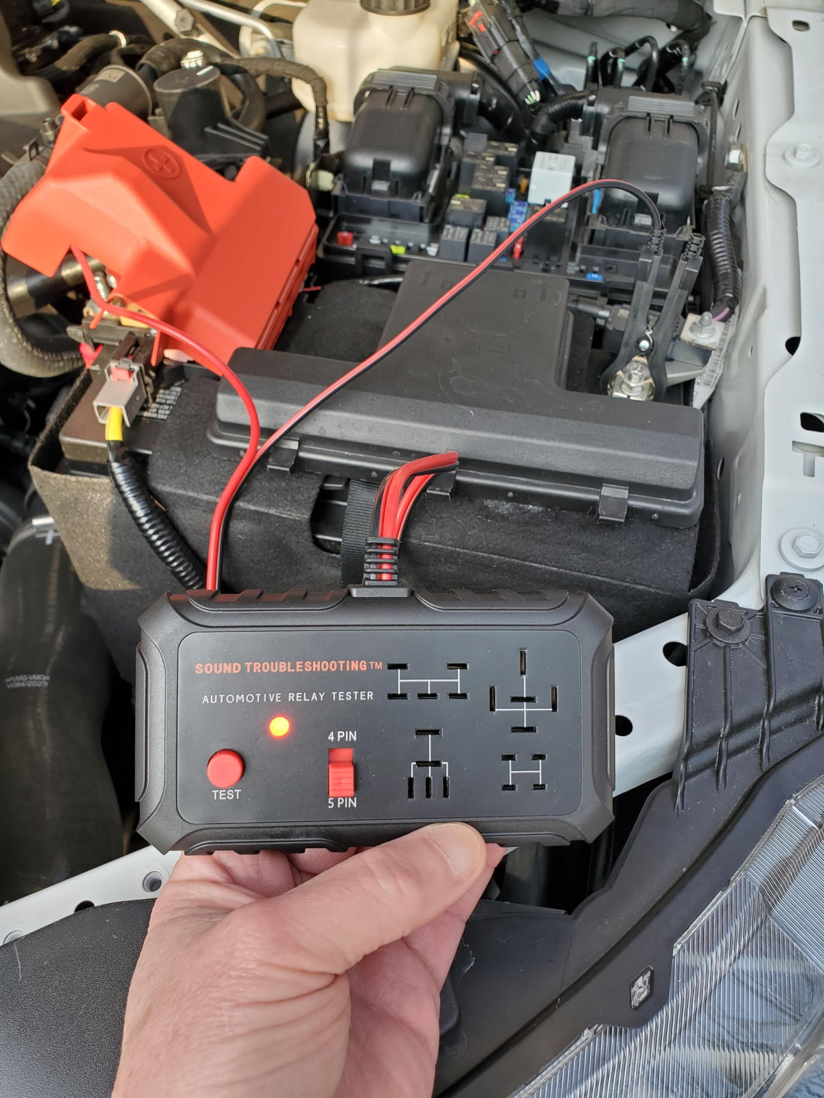 Sound Troubleshooting product packaging and label highlighting patented relay testing