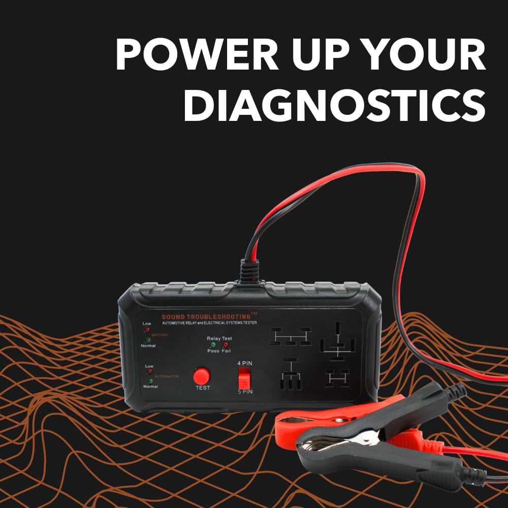 Sound Troubleshooting tester connected to a car battery showing on-vehicle battery and alternator checking convenience