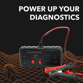 Sound Troubleshooting tester connected to a car battery showing on-vehicle battery and alternator checking convenience
