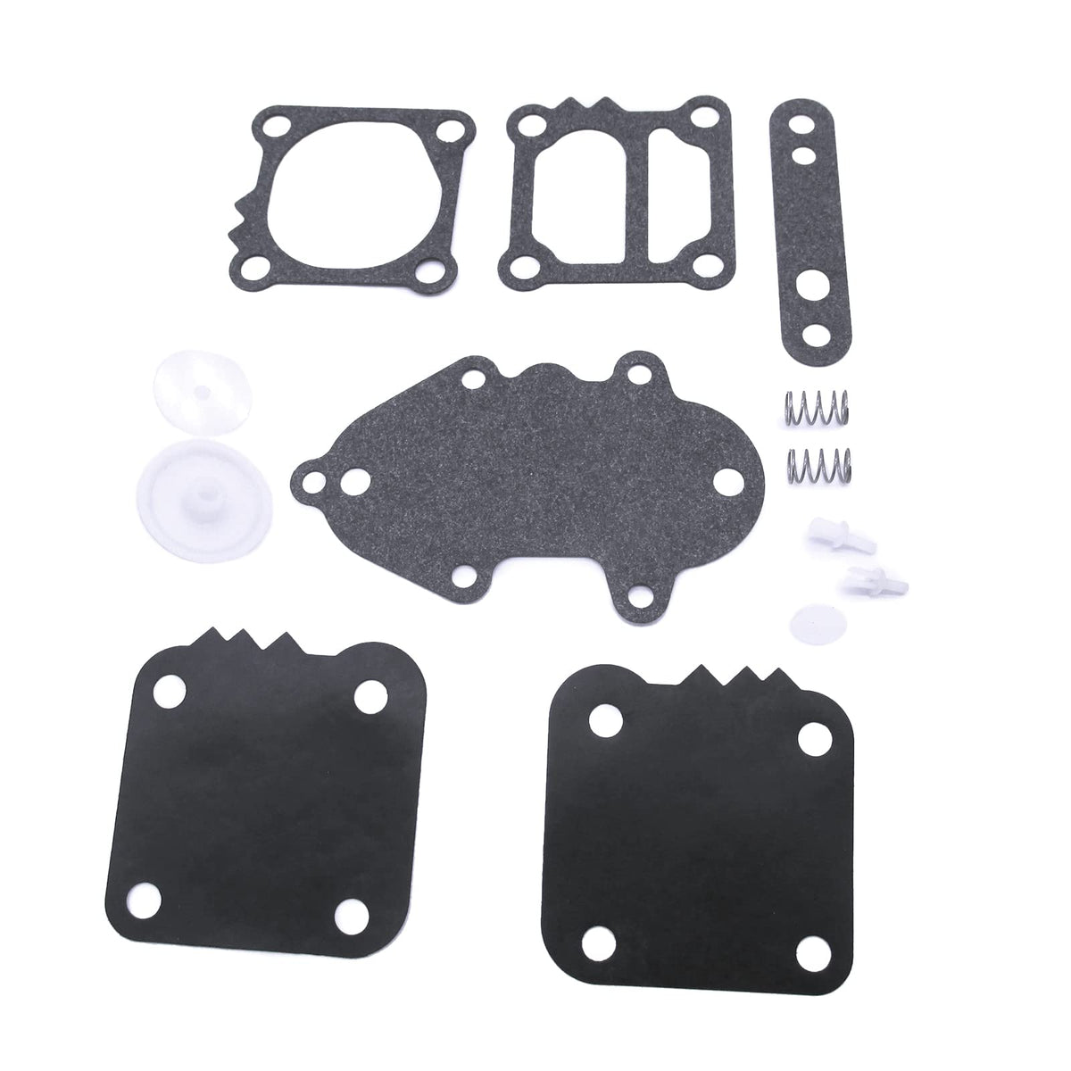 All SouthMarine kit components laid out to display included diaphragms, gaskets, and seals