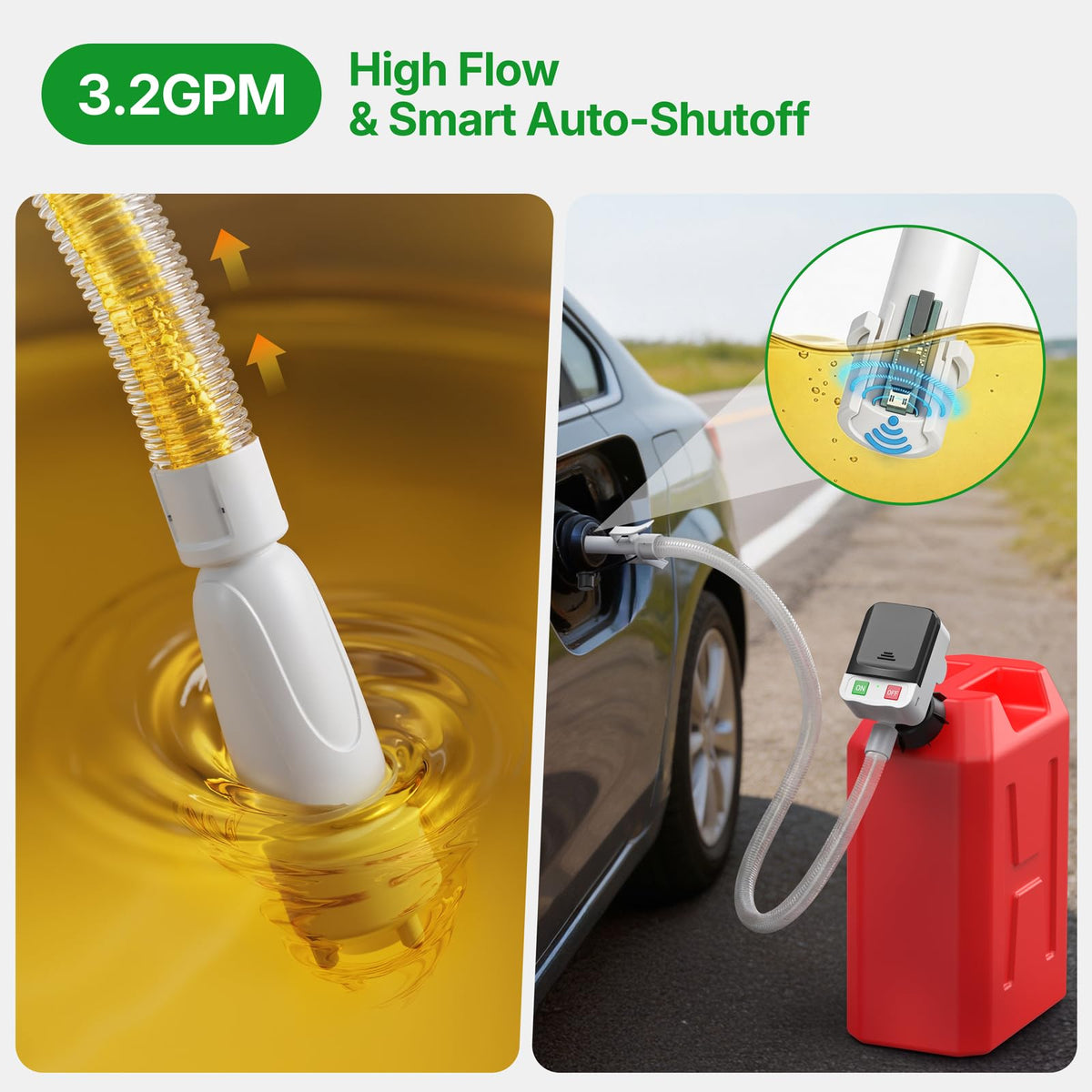 sowhat nozzle close-up with automatic shut-off sensor for spill prevention