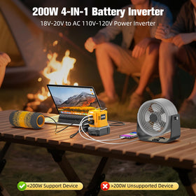 SOYGN attached to DeWALT battery powering tools and lighting on jobsite