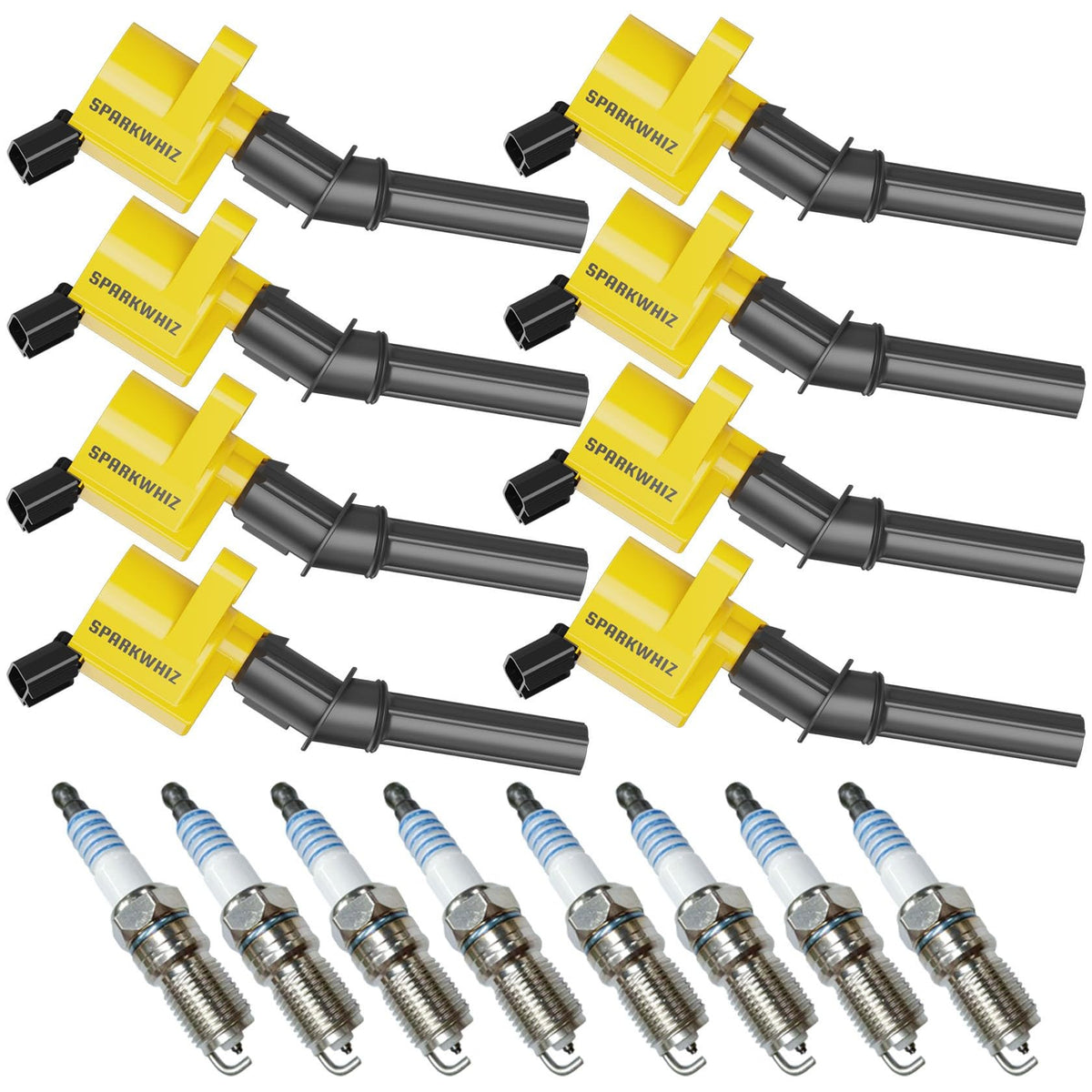 SPARKWHIZ front packaging showing complete eight-coil and plug set benefit clarity