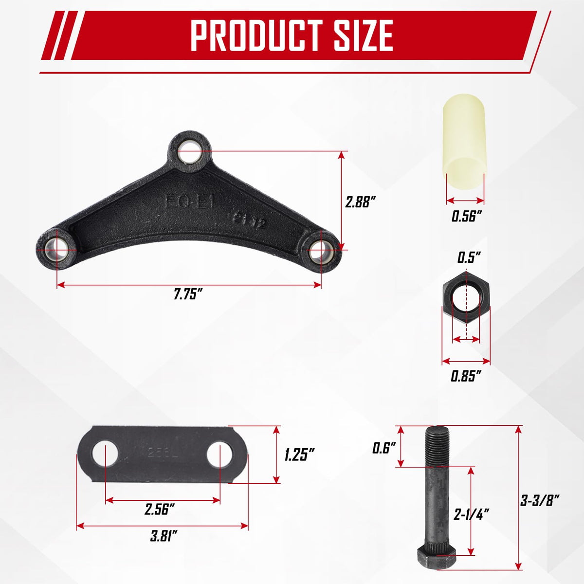 SPARKWHIZ triangle equalizer next to ruler showing 7-3/4 inch dimension for correct fitment