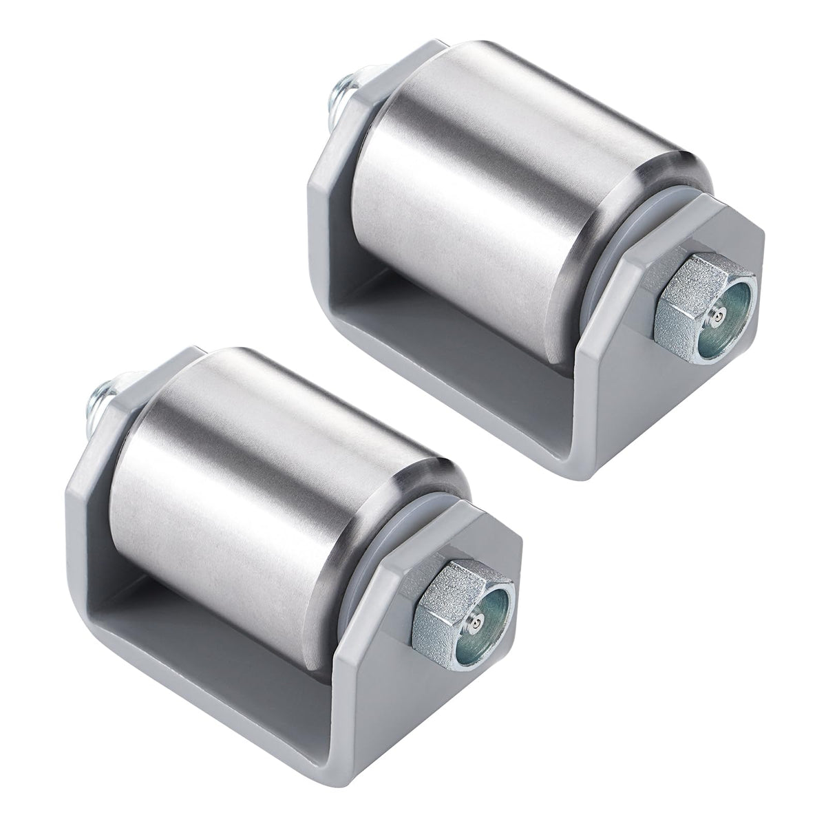 SPARKWHIZ front view of weld-on roller showing durable steel and compact profile for protection