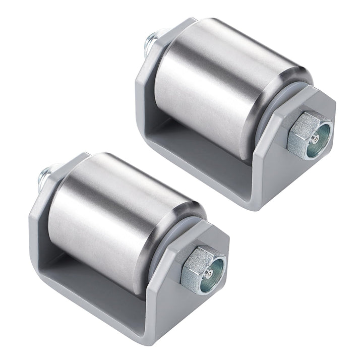 SPARKWHIZ front view of weld-on roller showing durable steel and compact profile for protection