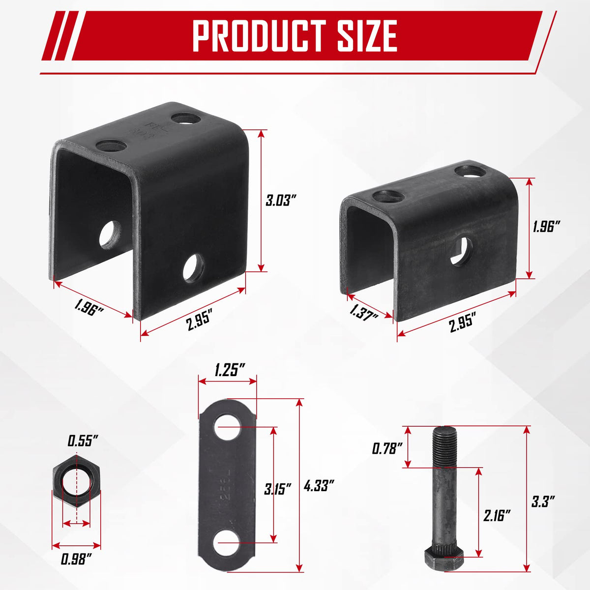 SPARKWHIZ shackle straps detail showing eye-to-eye measurement for correct fit