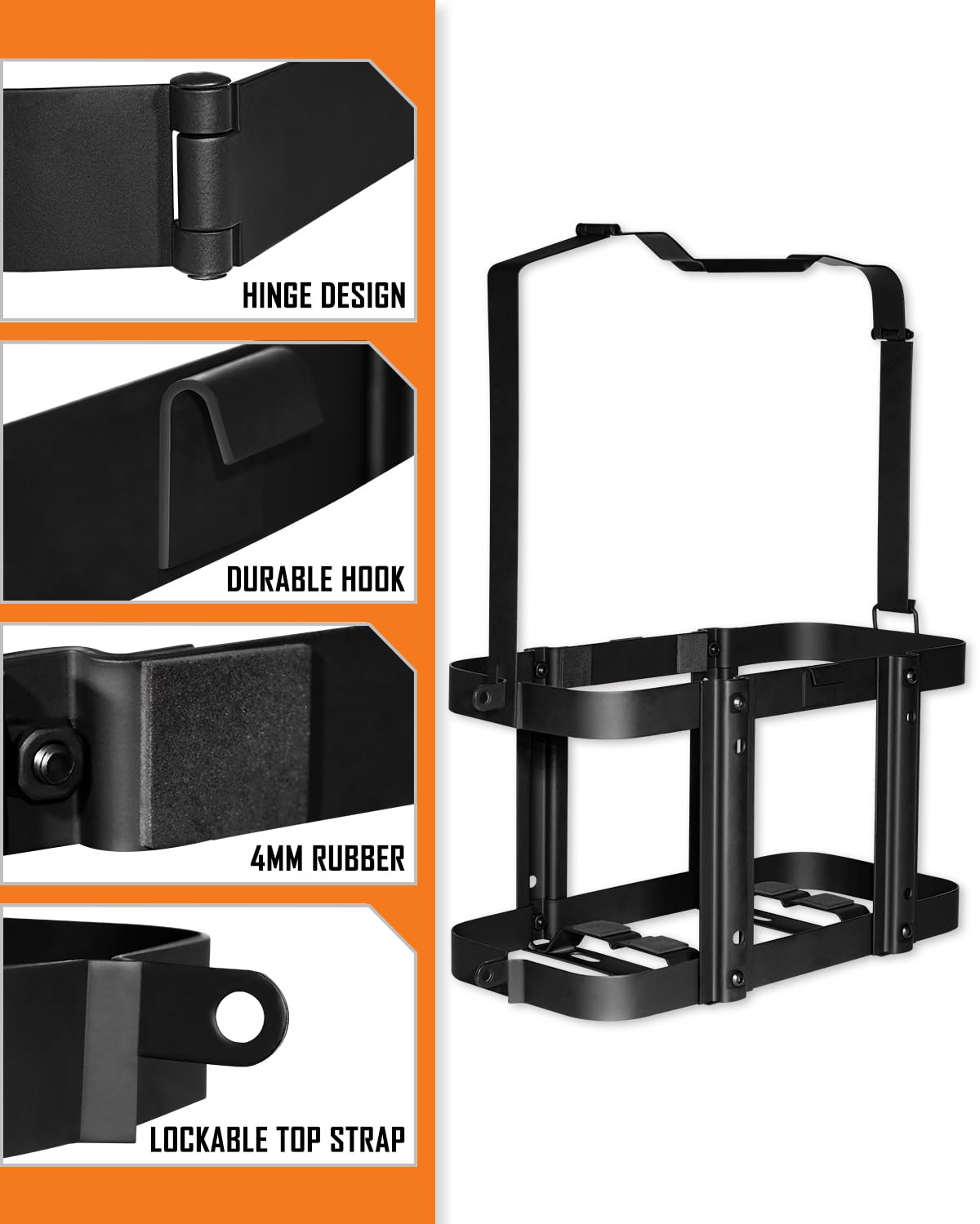 SPARKWHIZ holder installed on trailer rack offering reliable transport