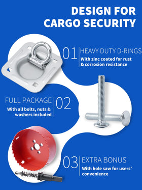 SPARKWHIZ lifted D-ring in use with tie-down strap securing heavy cargo safely