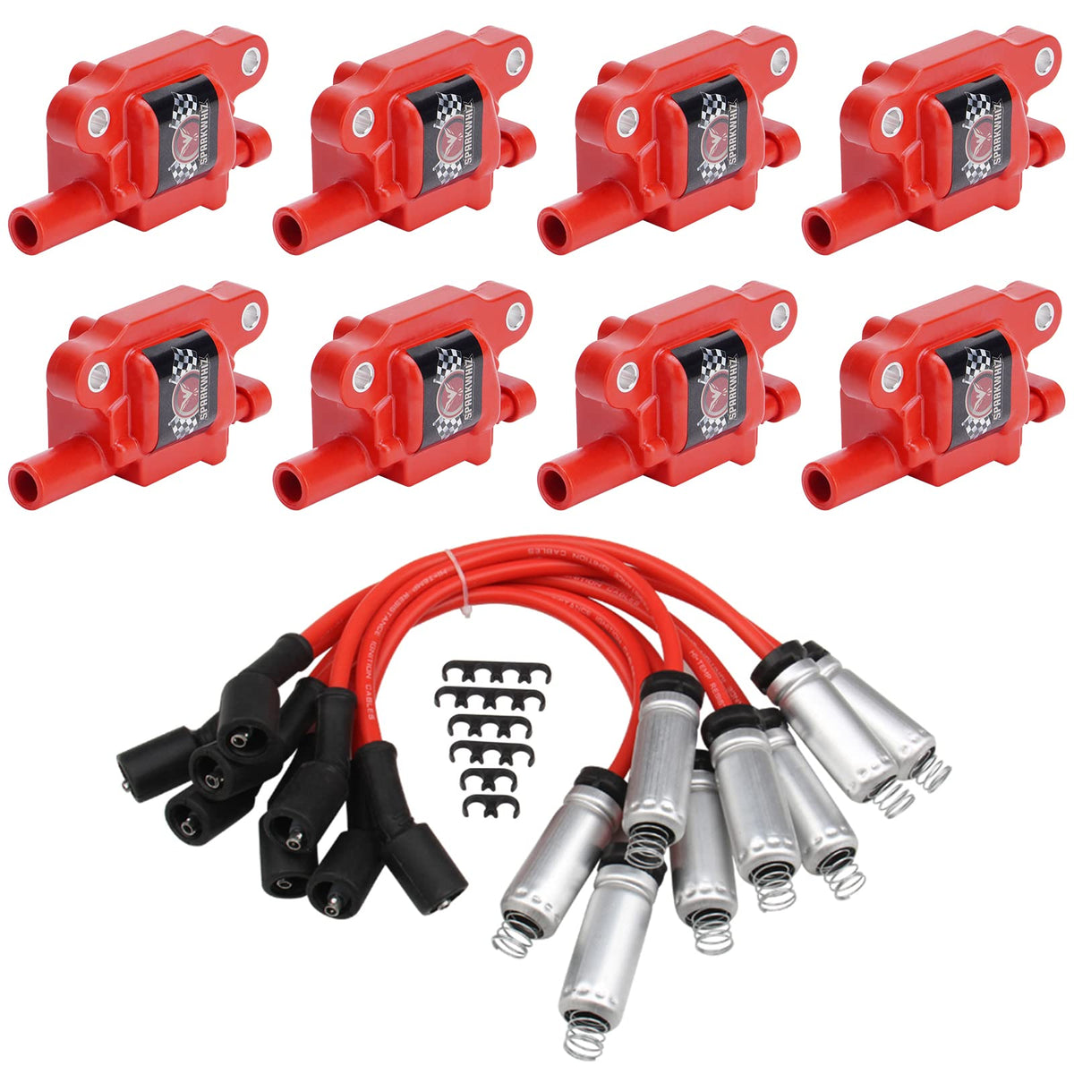 SPARKWHIZ packaging and labels showing OEM part numbers and compatibility