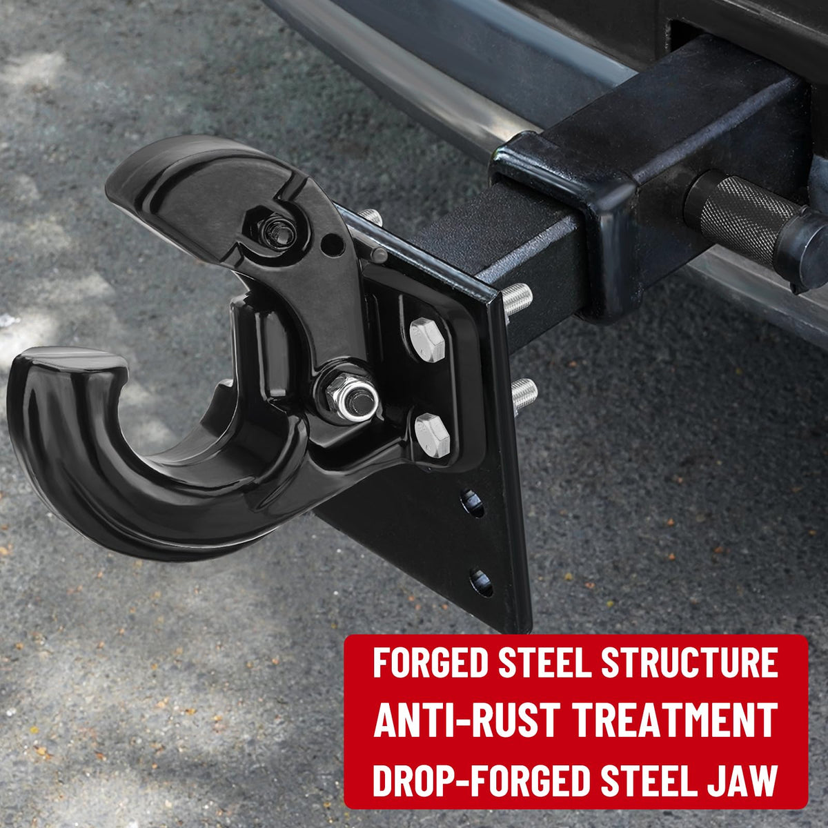 SPARKWHIZ pintle hook latch close-up illustrating secure lock and easy inspection