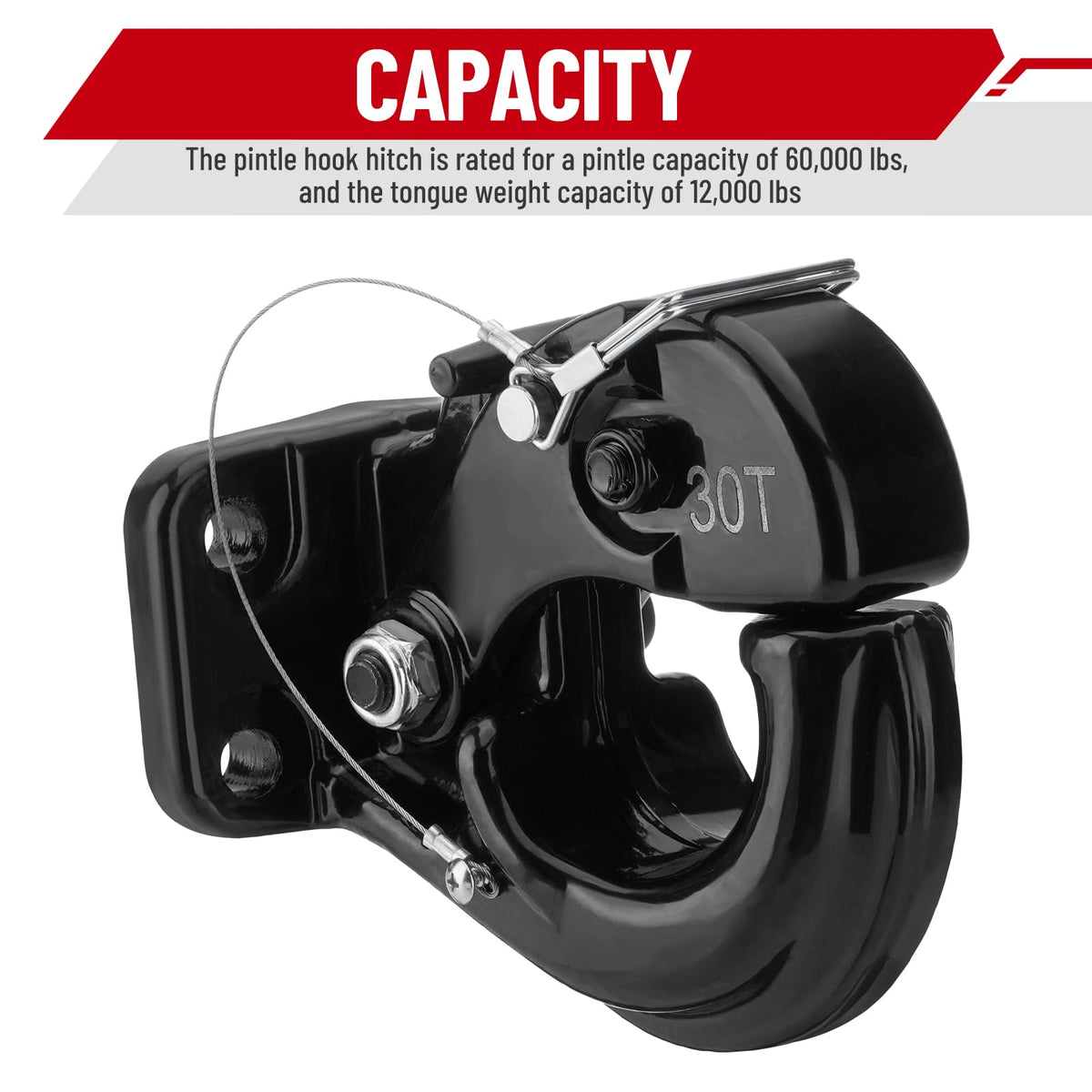 SPARKWHIZ pintle hook side profile highlighting reinforced body and load capacity
