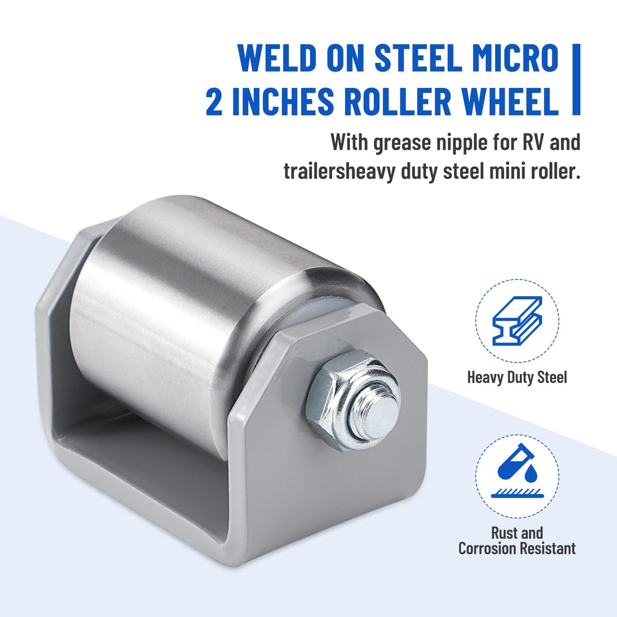 SPARKWHIZ roller welded to trailer undercarriage preventing damage and guiding movement