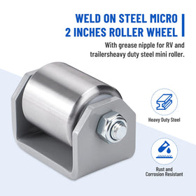 SPARKWHIZ roller welded to trailer undercarriage preventing damage and guiding movement