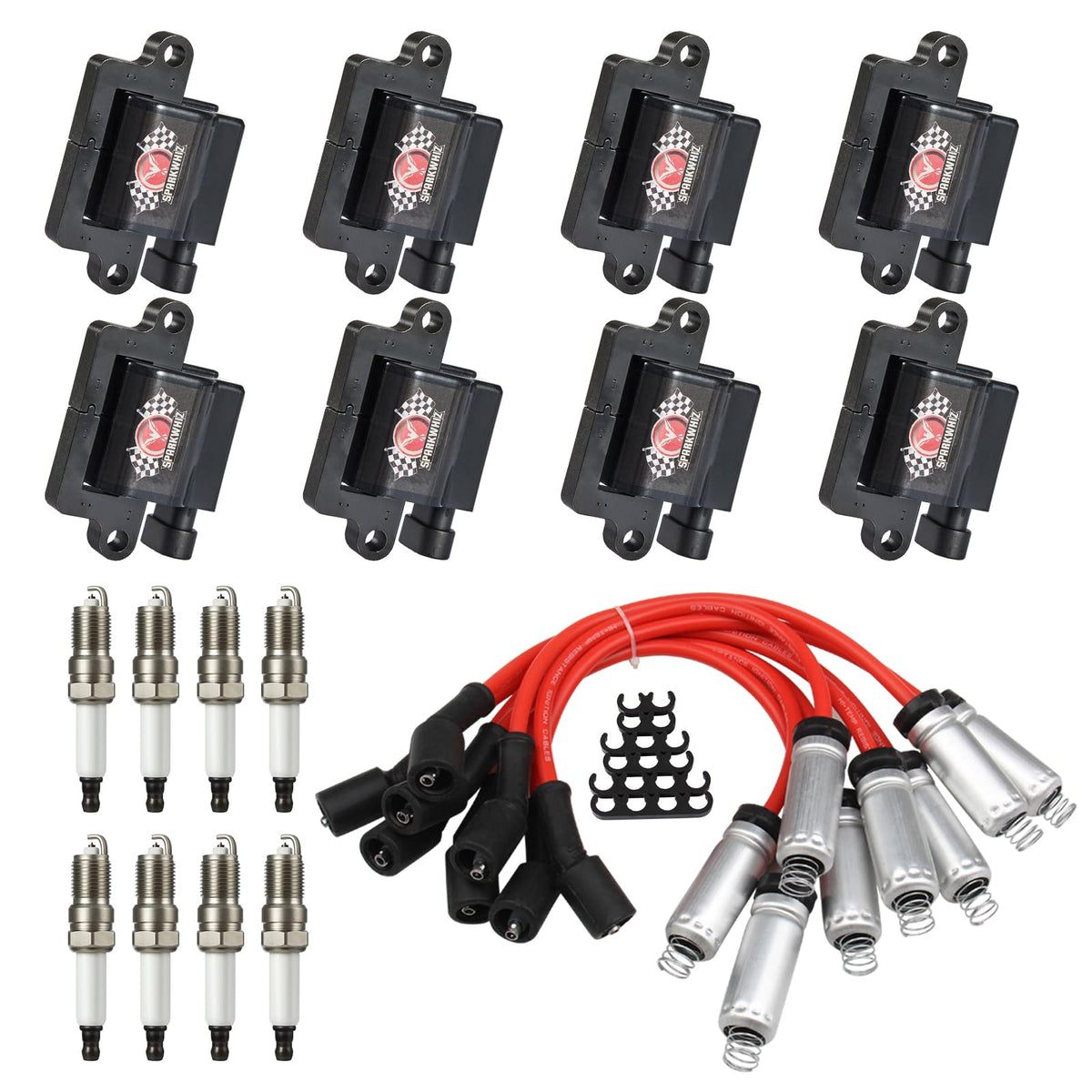 SPARKWHIZ coils and wires next to ruler showing scale for quick size verification