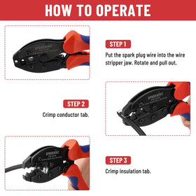 SPARKWHIZ tool in use crimping spark plug wire for quick repair efficiency