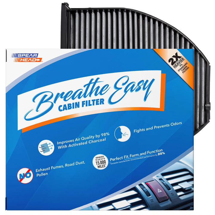 SPEARHEAD front packaging showing BE-934 filter and fitment benefits