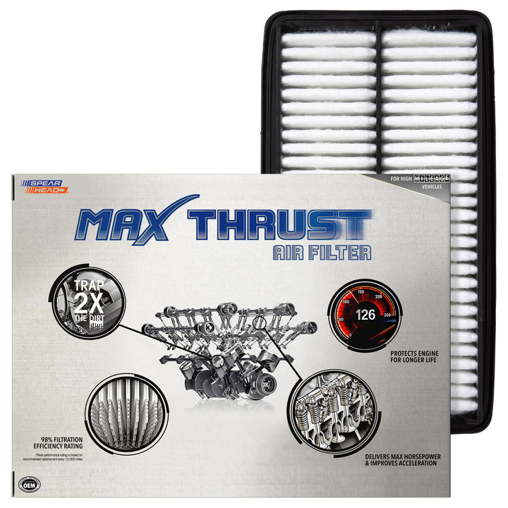 SPEARHEAD front view of Max Thrust air filter showing fit and ready-to-install benefit