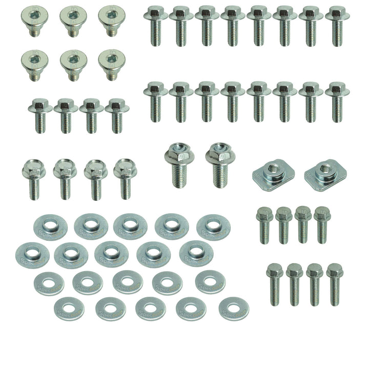 Specbolt kit front view showing organized 62-piece Yamaha fastener set and parts