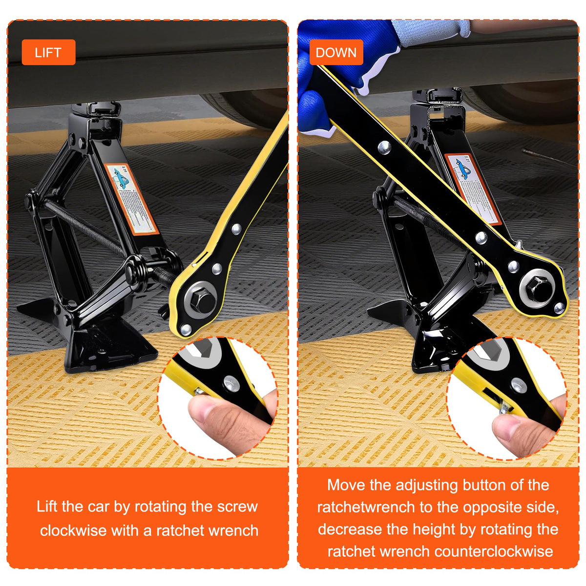 SPECILITE scissor jack in use lifting a passenger car safely and efficiently